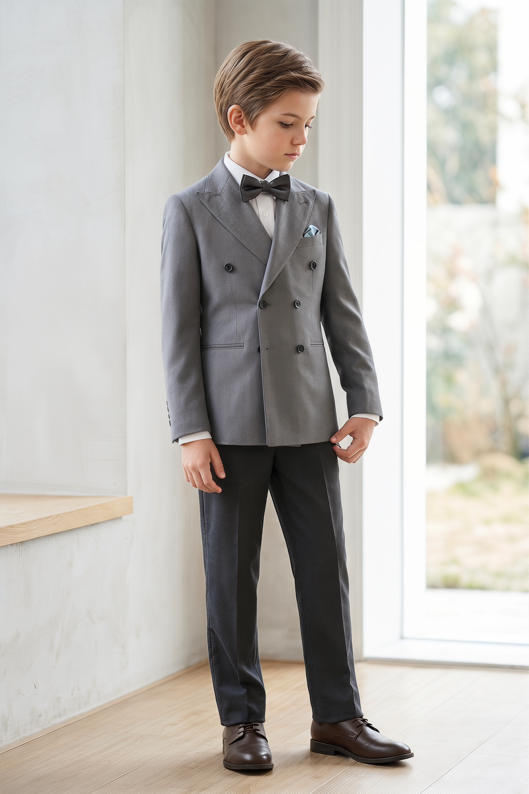 Gray And Black Cotton Linen Double-Breasted 2-Piece Suit