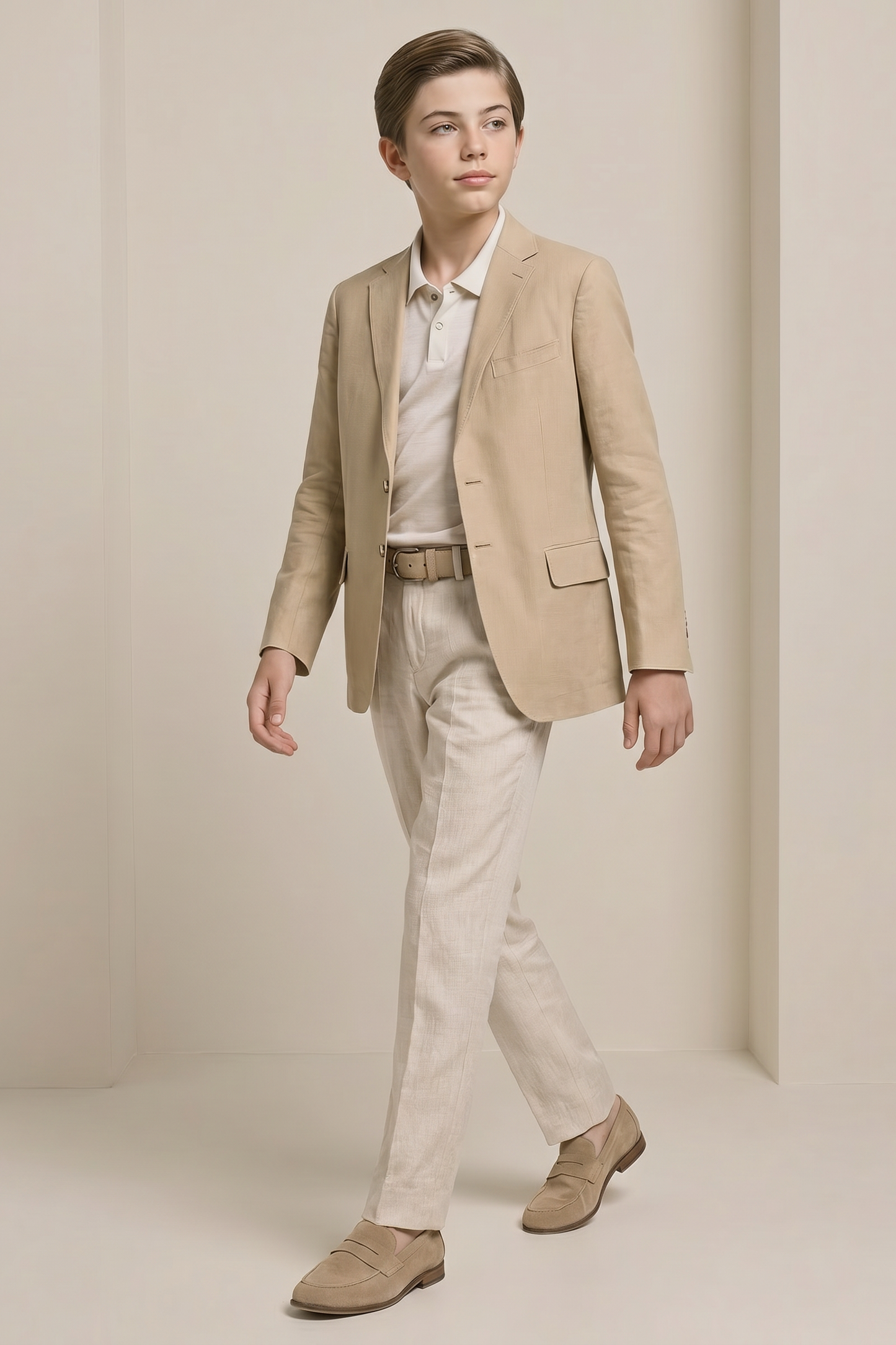 Light Khaki And Beige Cotton-Linen 2-Piece Suit