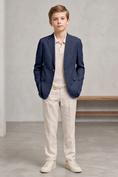 Load image into Gallery viewer, Navy Blue And Beige Cotton-Linen 2-Piece Suit
