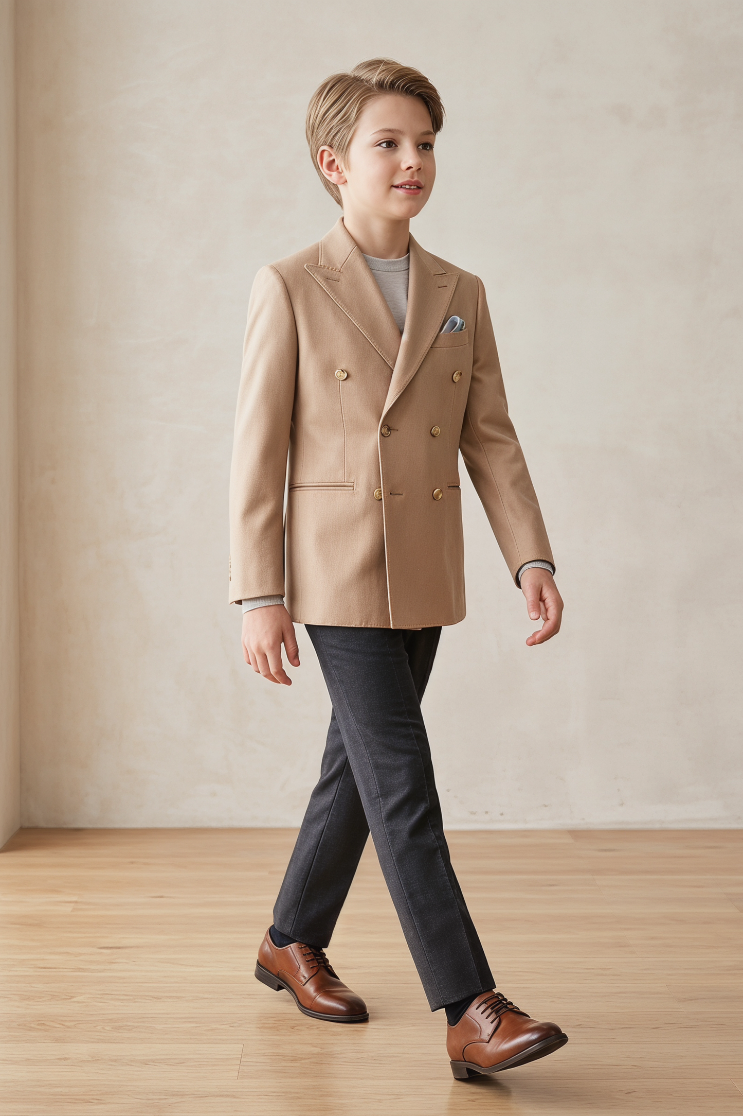 Khaki And Black Color-Blocked Double-Breasted 2-Piece Suit