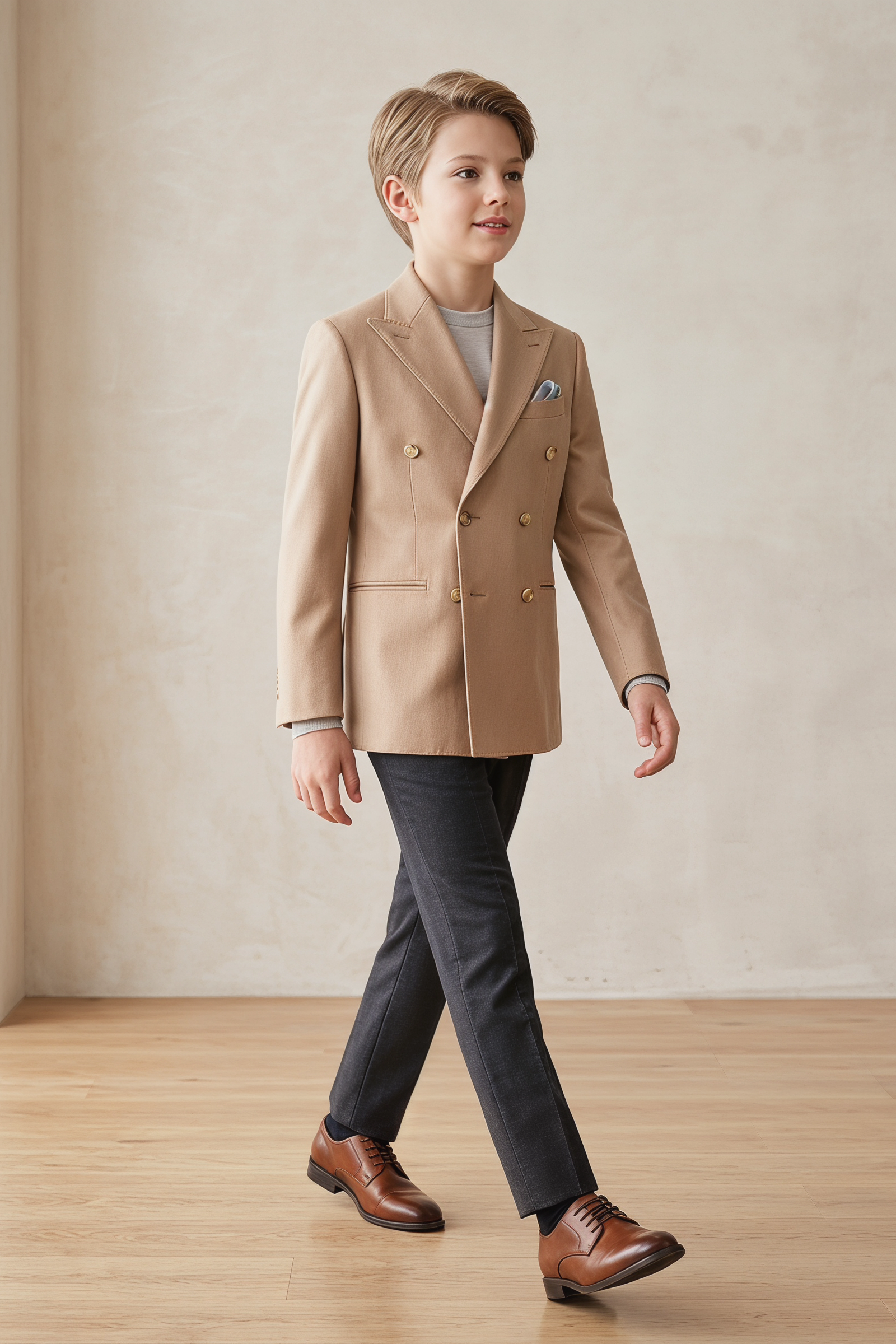 Khaki And Black Color-Blocked Double-Breasted 2-Piece Suit
