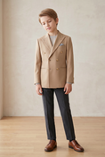 Load image into Gallery viewer, Khaki And Black Color-Blocked Double-Breasted 2-Piece Suit
