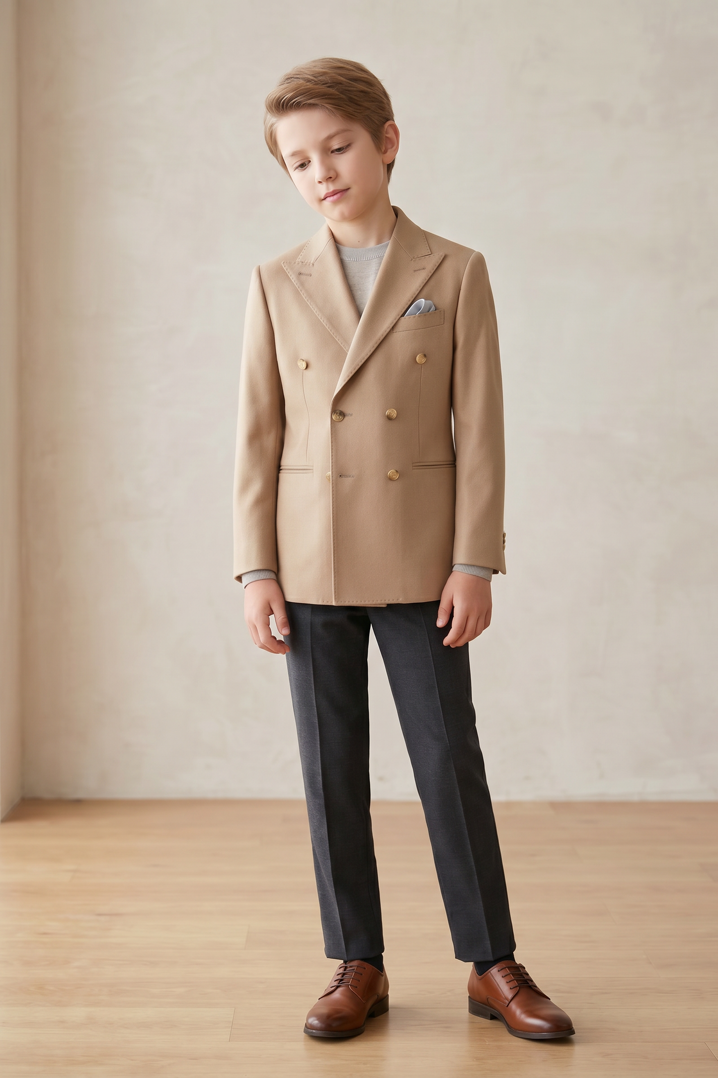 Khaki And Black Color-Blocked Double-Breasted 2-Piece Suit