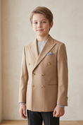 Load image into Gallery viewer, Khaki And Black Color-Blocked Double-Breasted 2-Piece Suit
