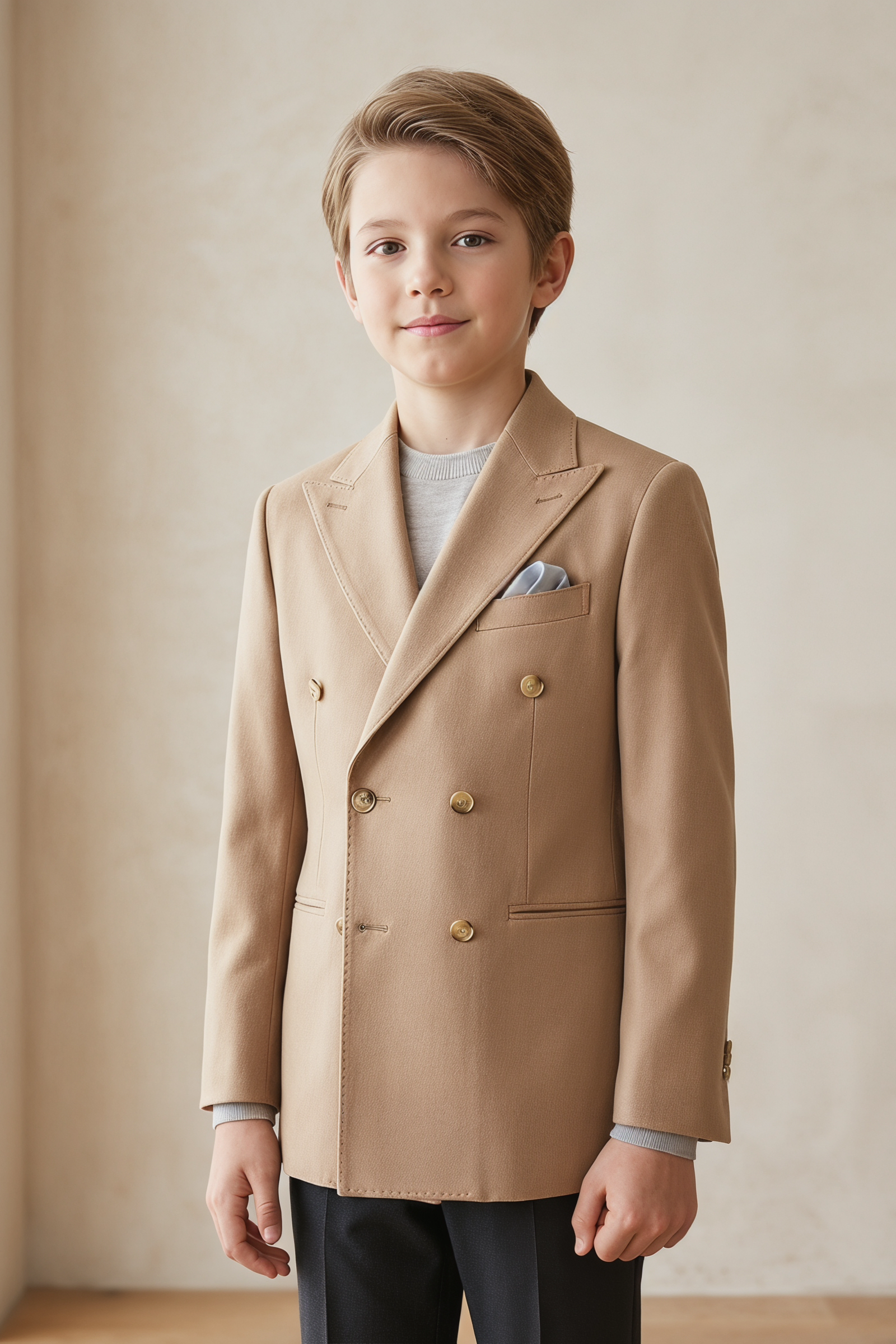 Khaki And Black Color-Blocked Double-Breasted 2-Piece Suit