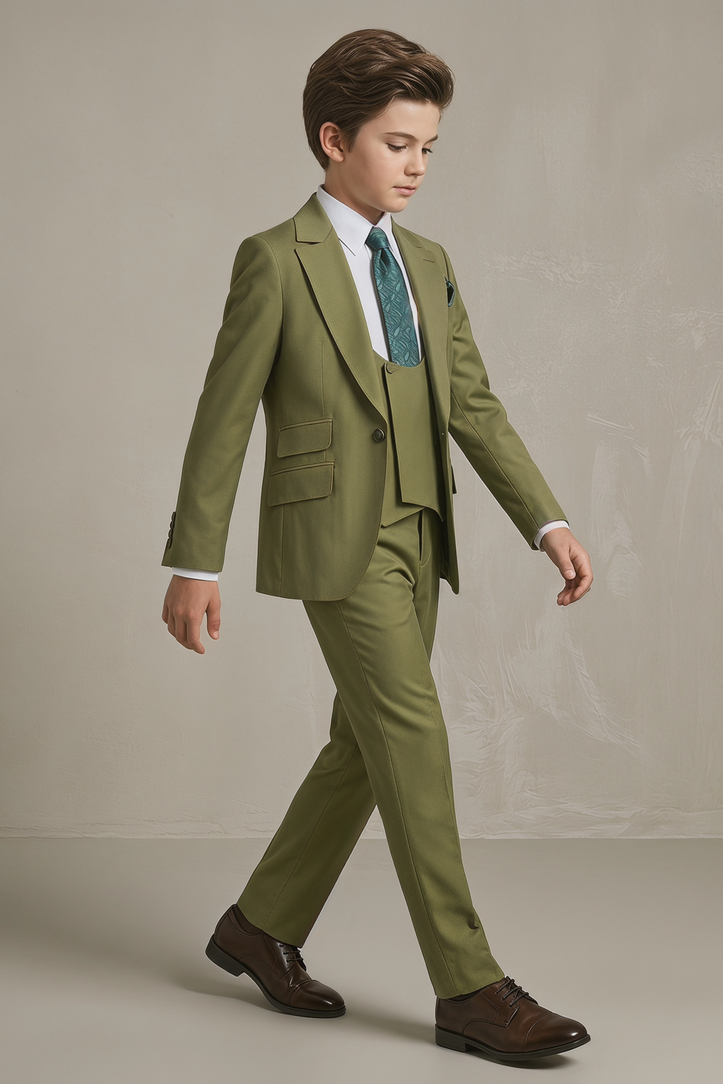 Olive Green Single-Breasted 3-Piece Suit
