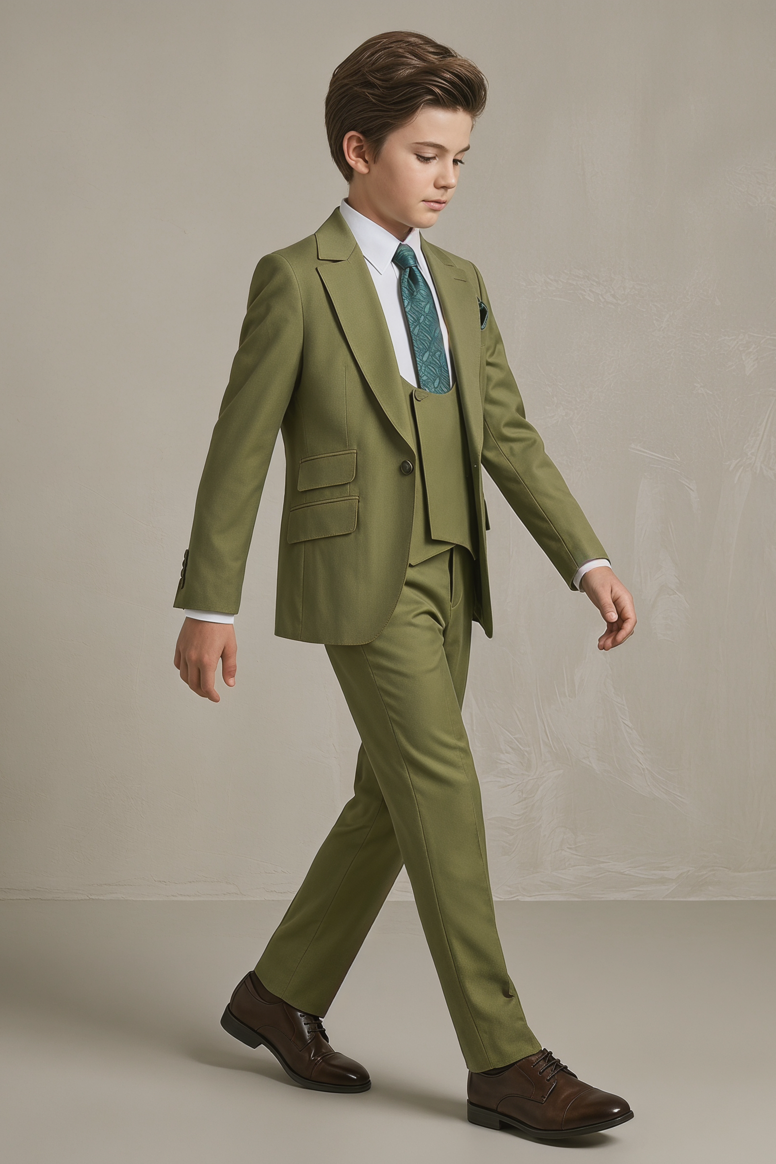 Olive Green Single-Breasted 3-Piece Suit