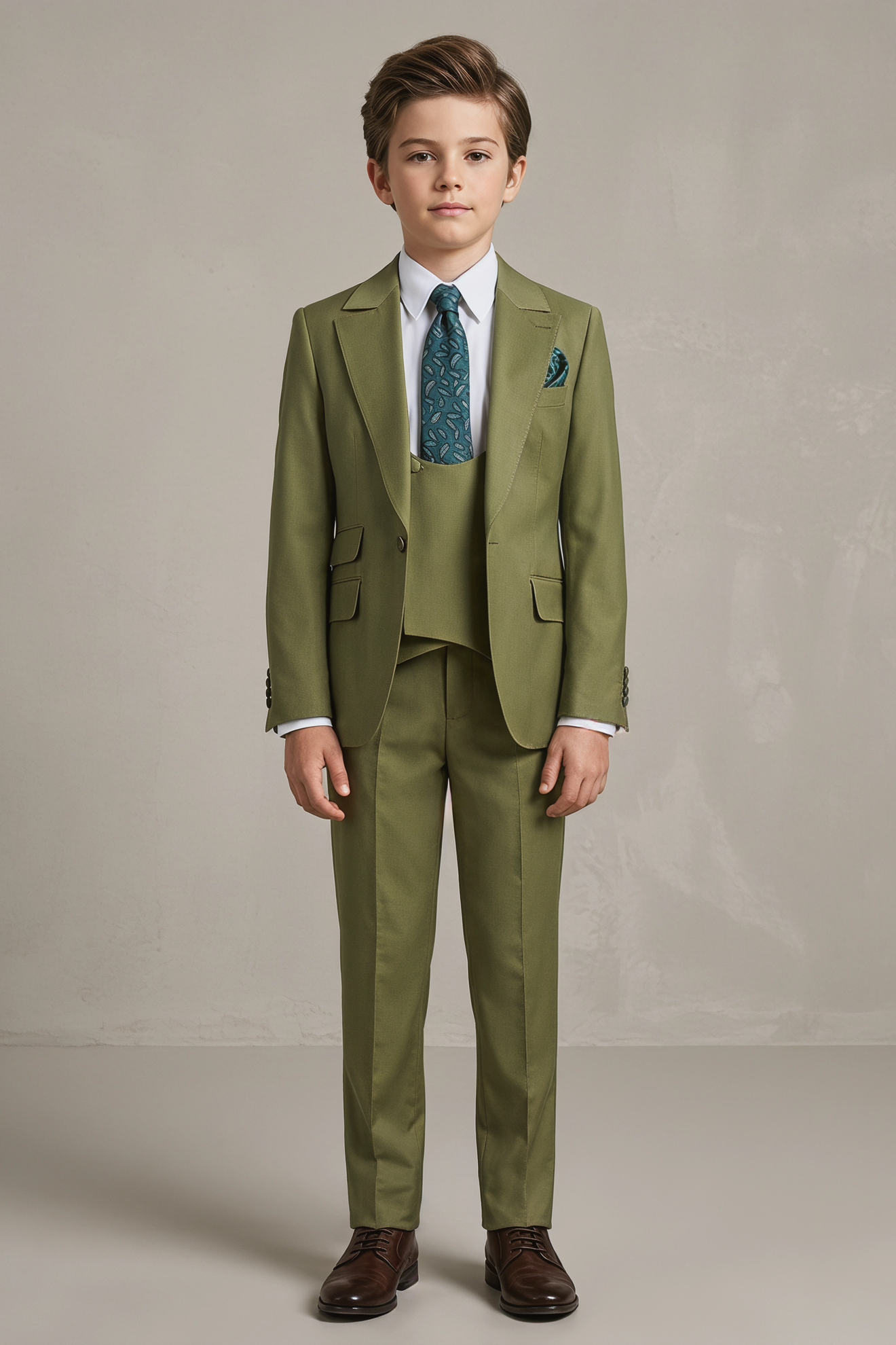Olive Green Single-Breasted 3-Piece Suit
