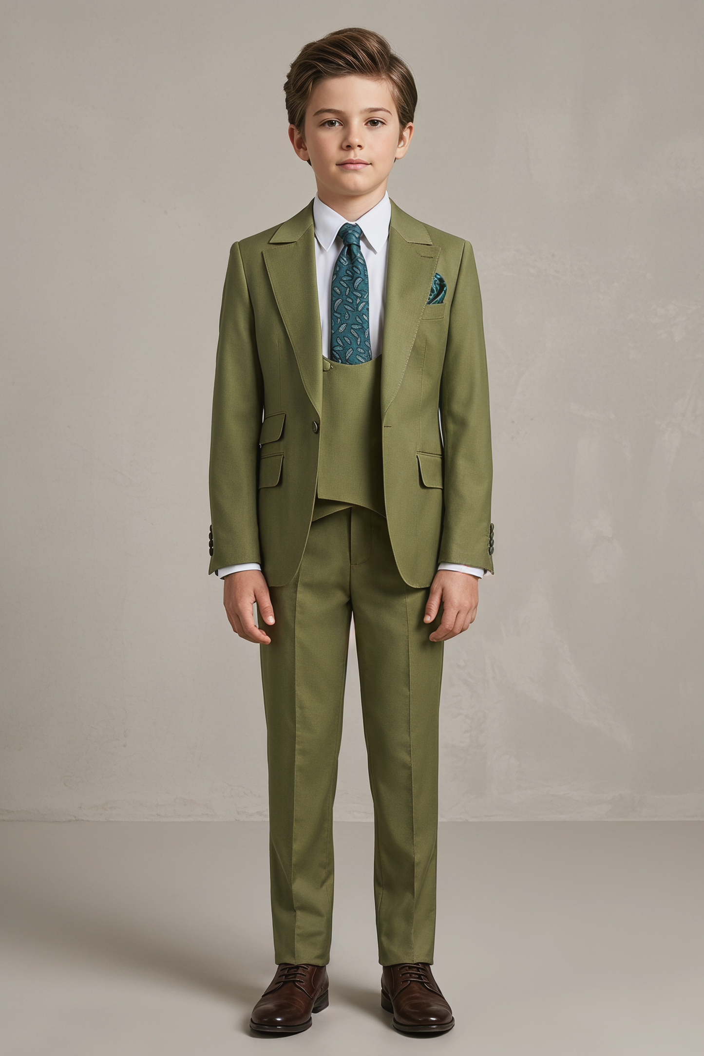 Olive Green Single-Breasted 3-Piece Suit