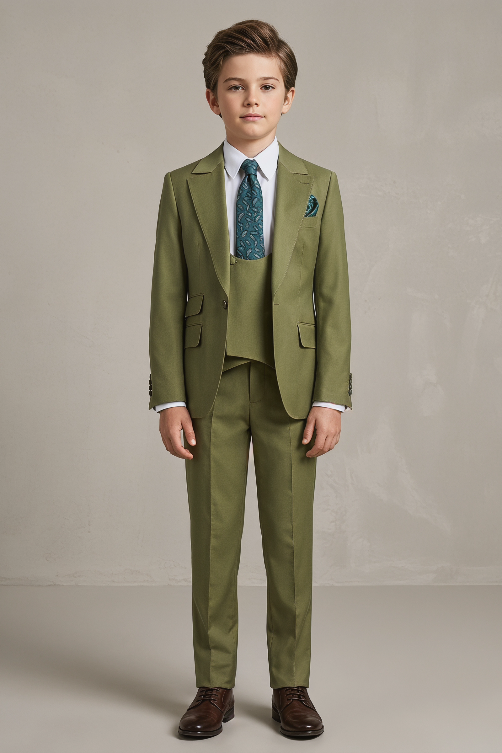 Olive Green Single-Breasted 3-Piece Suit