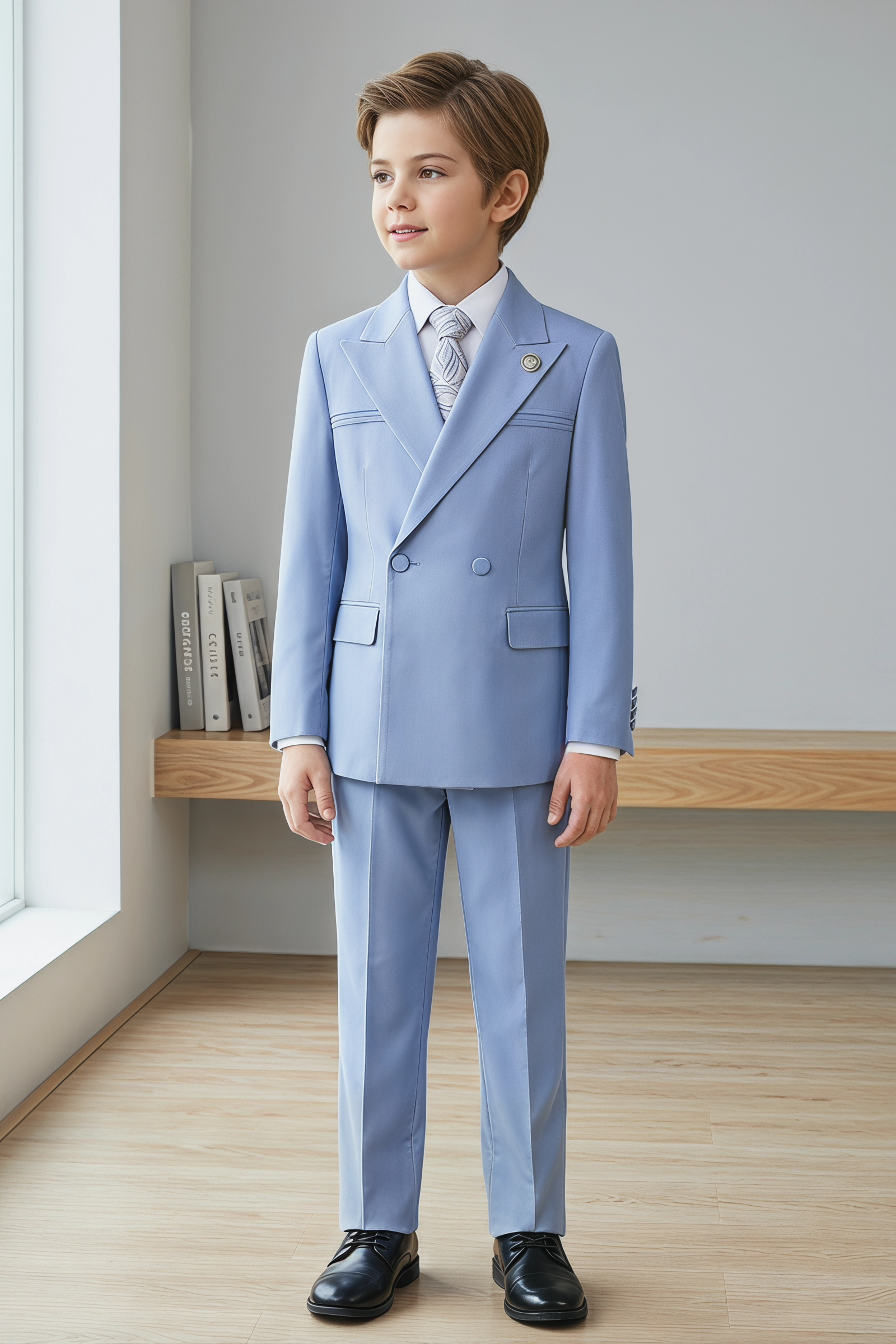Sky Blue Striped Double-Breasted 2-Piece Suit