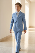 Load image into Gallery viewer, Sky Blue Striped Double-Breasted 2-Piece Suit
