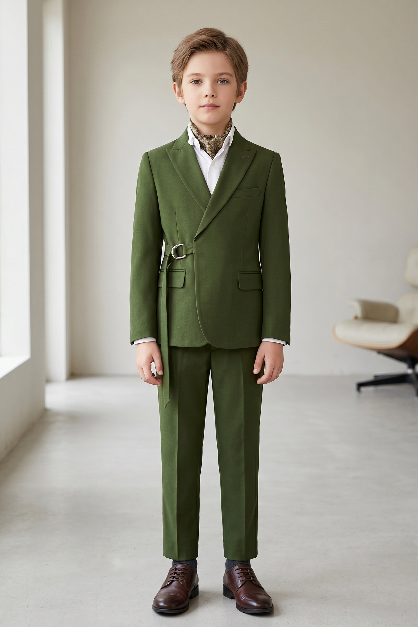 Dark Green Serge Adjustable Belted 2-Piece Suit