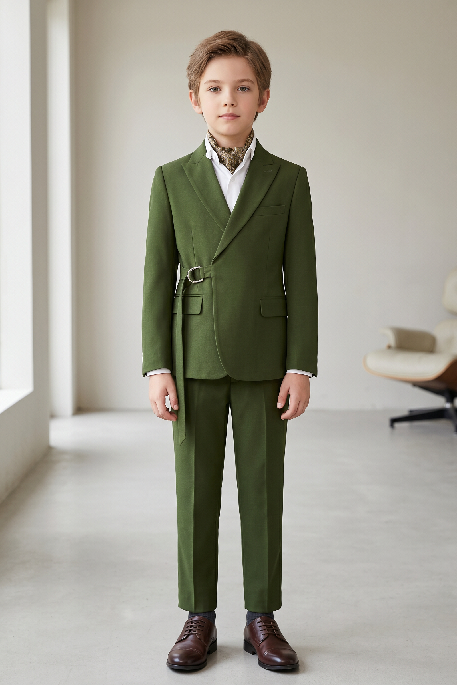 Dark Green Serge Adjustable Belted 2-Piece Suit