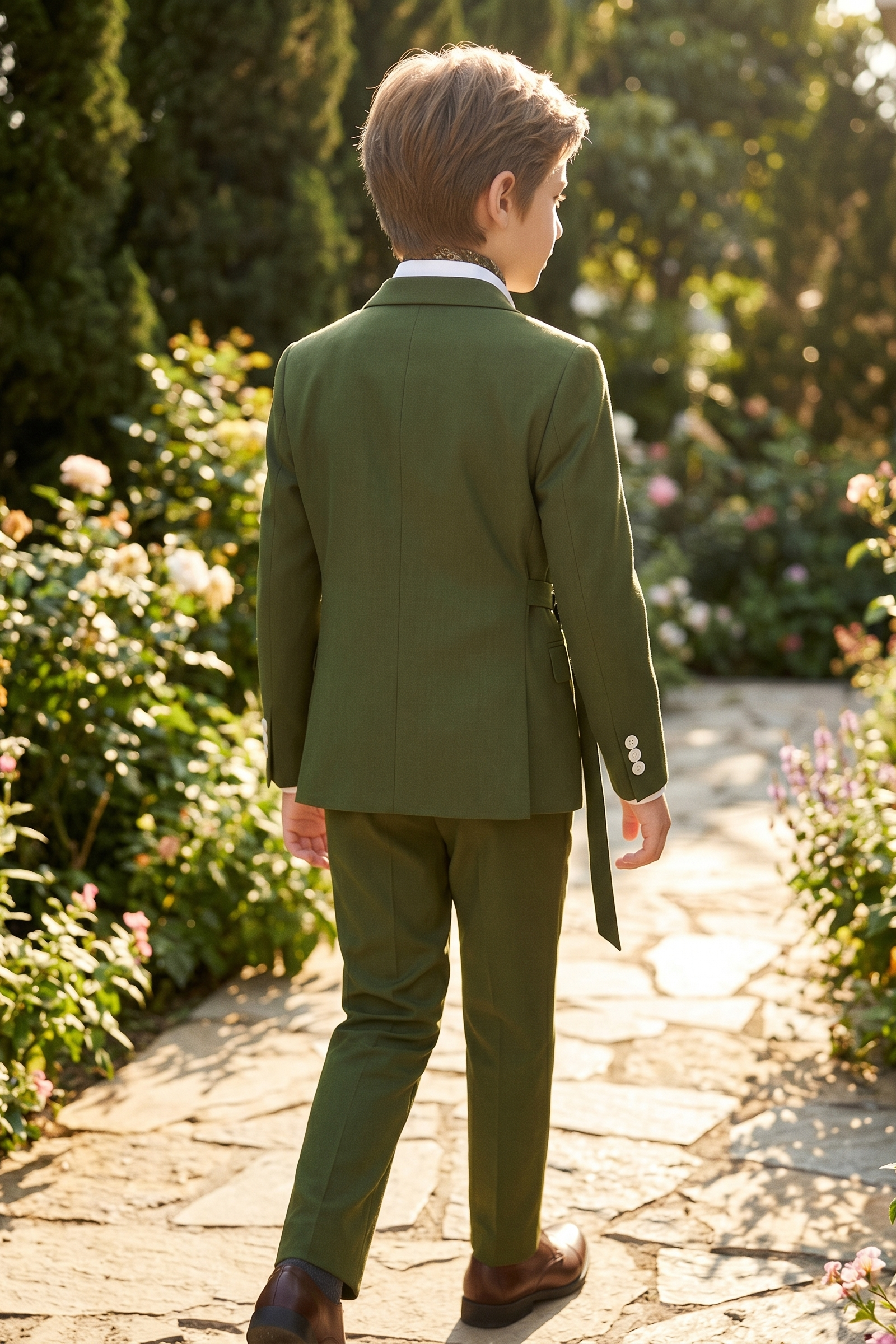 Dark Green Serge Adjustable Belted 2-Piece Suit