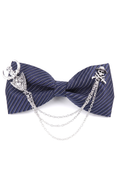 Bild in Galerie-Betrachter laden, Navy Blue Striped Pirate Brooch Satin Bow Tie
