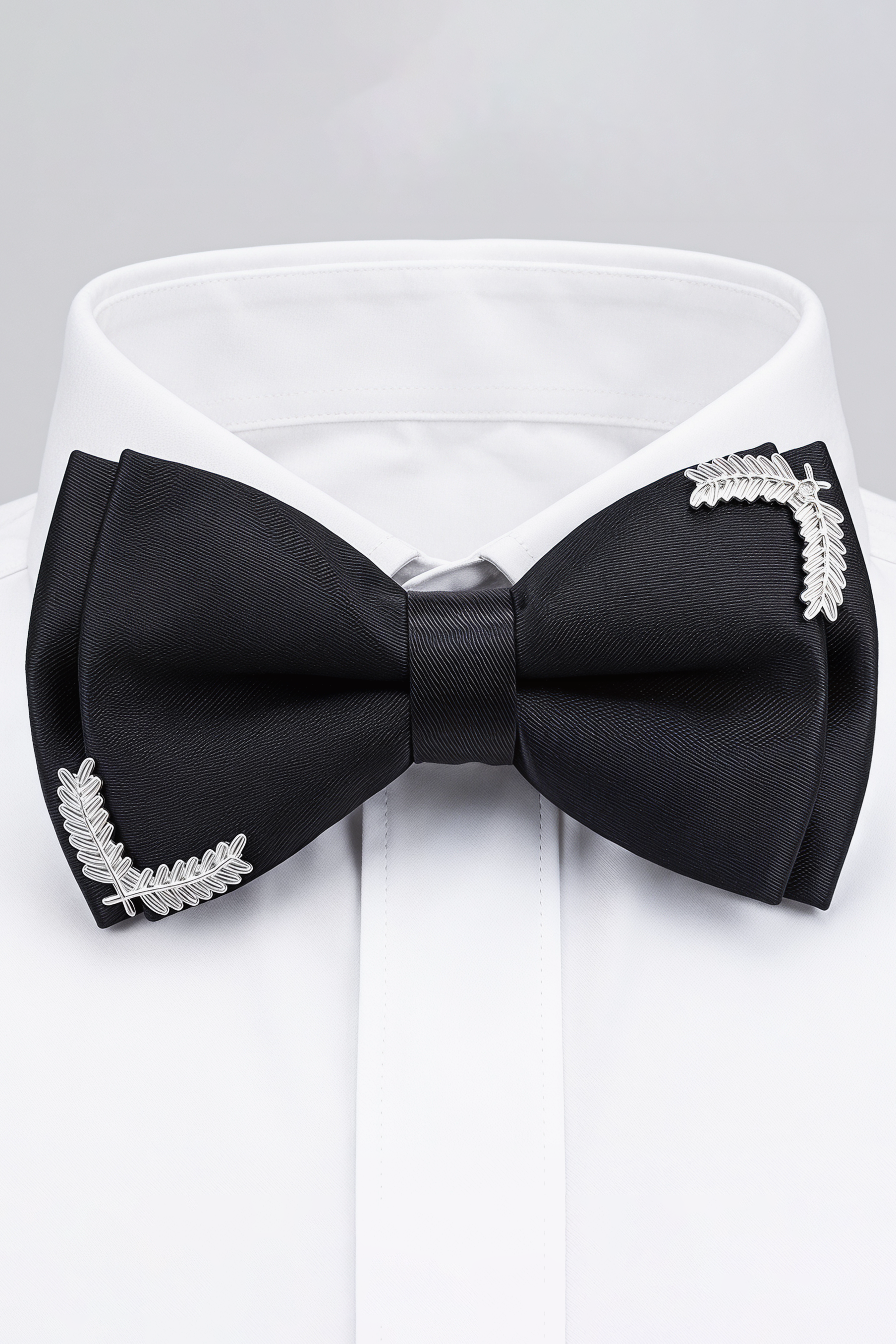 Double-Layered Wheat Brooch Satin Bow Tie