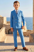 Bild in Galerie-Betrachter laden, Boys Bright Blue Double-Breasted 2-Piece Suit for Weddings
