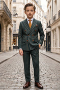 Bild in Galerie-Betrachter laden, Boys Dark Green Pinstripe Double-Breasted 2-Piece Suit for Weddings
