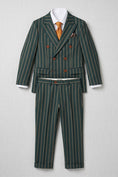 Bild in Galerie-Betrachter laden, Boys Dark Green Pinstripe Double-Breasted 2-Piece Suit for Weddings
