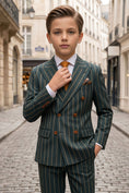 Bild in Galerie-Betrachter laden, Boys Dark Green Pinstripe Double-Breasted 2-Piece Suit for Weddings
