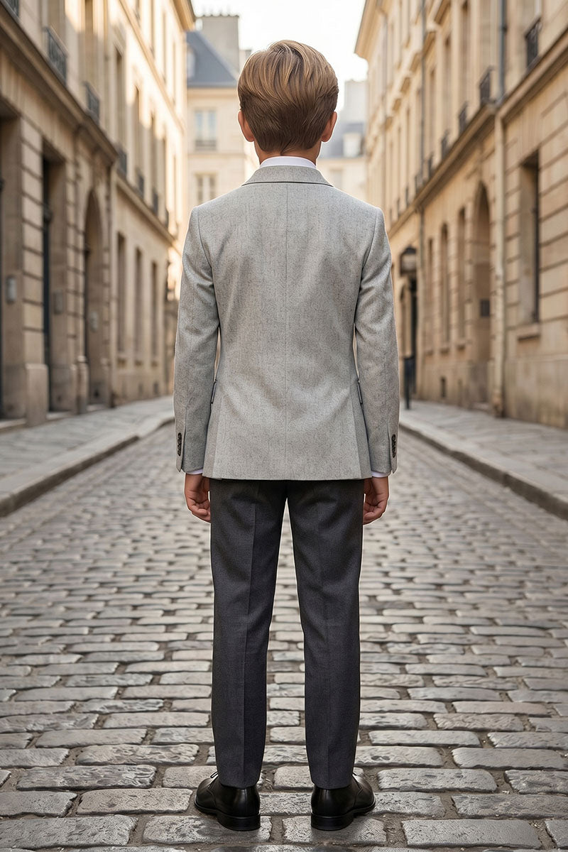 Boys Grey Double-Breasted 2-Piece Suit for Weddings