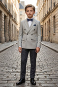Load image into Gallery viewer, Boys Grey Double-Breasted 2-Piece Suit for Weddings
