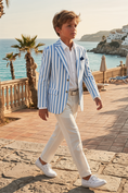 Bild in Galerie-Betrachter laden, Blue And White Striped Color-Blocked 2-Piece Suit
