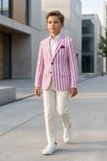 Bild in Galerie-Betrachter laden, Purple And White Striped Color-Blocked 2-Piece Suit

