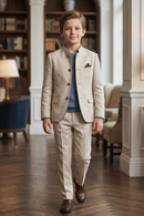 Light Brown Cotton Linen Single-Breasted 2-Piece Suit