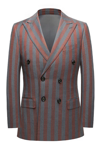 Gray And Brown Striped Serge Double-Breasted 2-Piece Suit