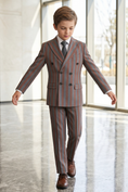 Charger l'image dans la visionneuse de la galerie, Gray And Brown Striped Serge Double-Breasted 2-Piece Suit

