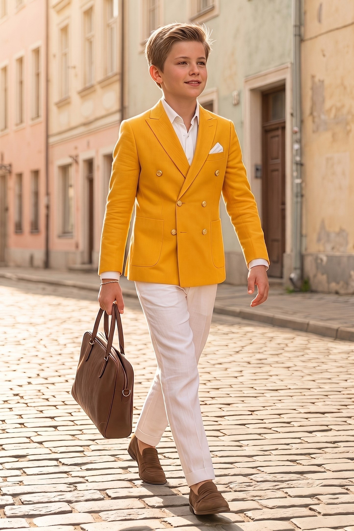 Orange And White Cotton Linen Double-Breasted 2-Piece Suit