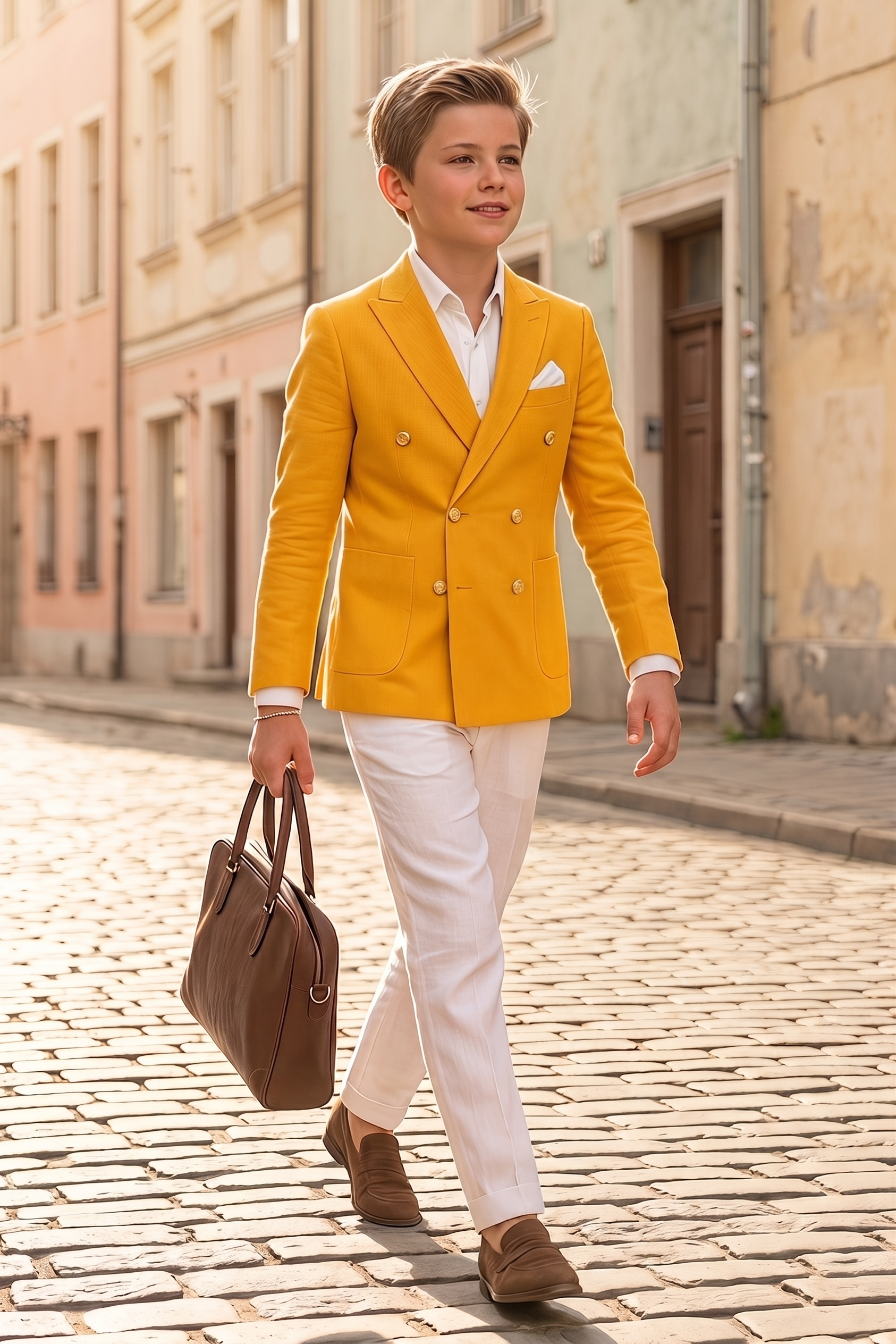 Orange And White Cotton Linen Double-Breasted 2-Piece Suit