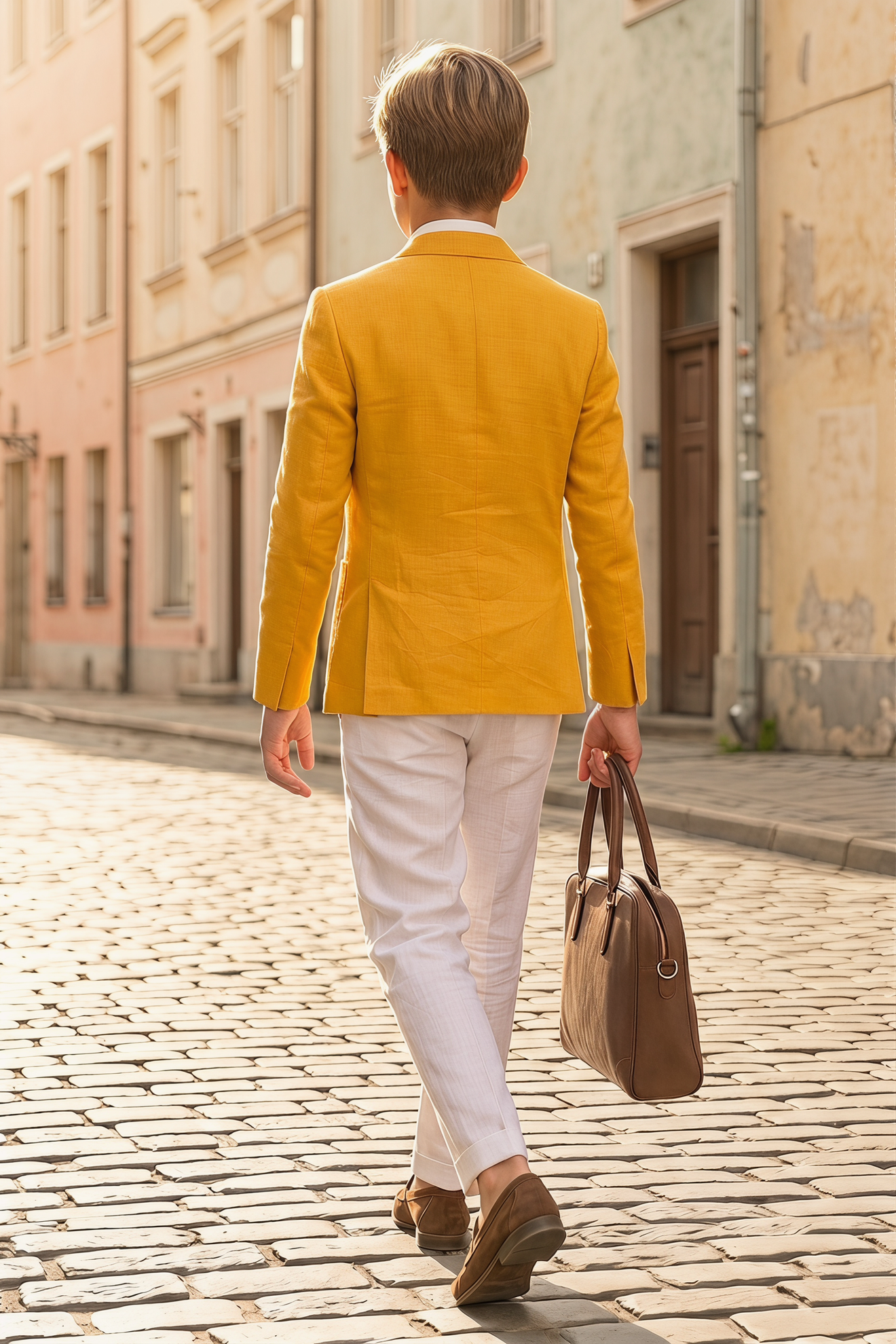 Orange And White Cotton Linen Double-Breasted 2-Piece Suit