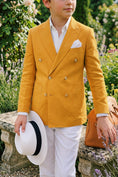 Bild in Galerie-Betrachter laden, Orange And White Cotton Linen Double-Breasted 2-Piece Suit
