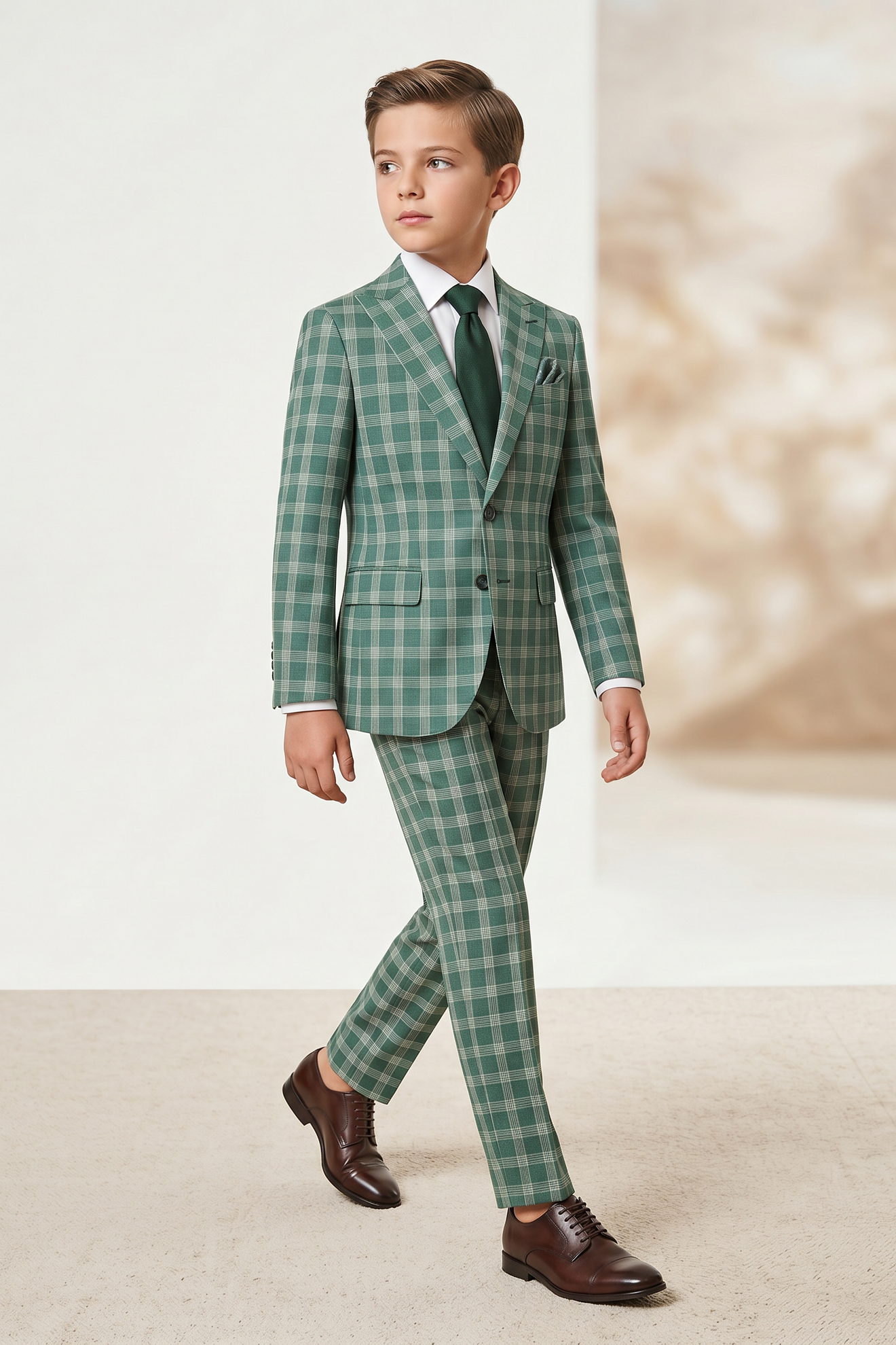 Green Plaid Single-Breasted 2-Piece Suit