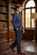 Load image into Gallery viewer, Navy Blue Gold Trim Single-Breasted 2-Piece Suit
