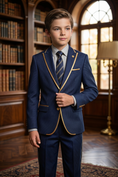 Load image into Gallery viewer, Navy Blue Gold Trim Single-Breasted 2-Piece Suit
