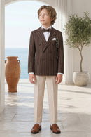 Boys Brown Pinstripe Double-Breasted 2-Piece Suit for Weddings
