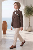 Load image into Gallery viewer, Boys Brown Pinstripe Double-Breasted 2-Piece Suit for Weddings
