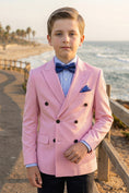 Gallery viewerに画像を読み込む, Boys Pink Double-Breasted Blazer with Black Trousers 2-Piece Suit
