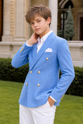 Bild in Galerie-Betrachter laden, Blue And White Cotton Linen Double-Breasted 2-Piece Suit
