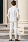 Cargar la imagen en la vista de la galería, White Color-Blocked Striped Double-Breasted 2-Piece Suit
