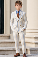White Color-Blocked Striped Double-Breasted 2-Piece Suit