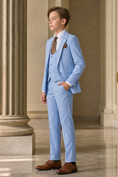 Load image into Gallery viewer, Light Blue Striped Single-Breasted 3-Piece Suit

