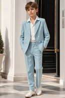 Light Blue Striped Print Double-Breasted 2-Piece Suit