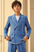 Load image into Gallery viewer, Blue And White Trim Double-Breasted 2-Piece Suit
