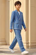 Load image into Gallery viewer, Blue And White Trim Double-Breasted 2-Piece Suit
