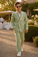 Light Green And White-Trimmed Double-Breasted 2-Piece Suit